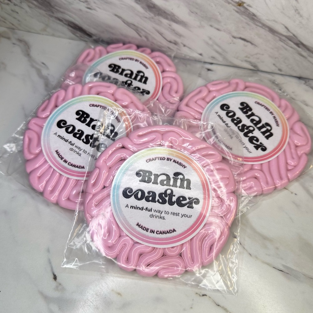 Brain Coaster Set - Halloween Decor - 4 Piece Set - Pink - Picture 8 of 10